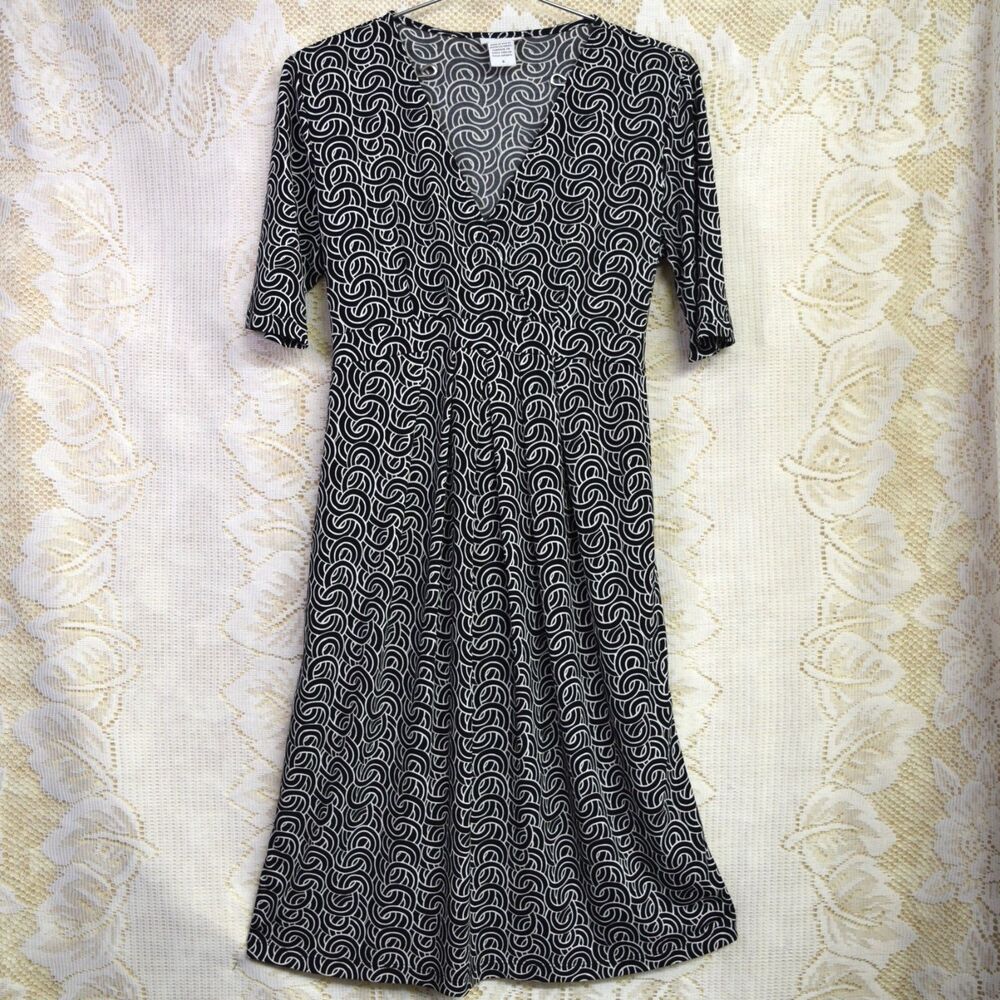 Mimi Maternity Womens Size Small Stretchy Dress Black White Short Sleeve Belted